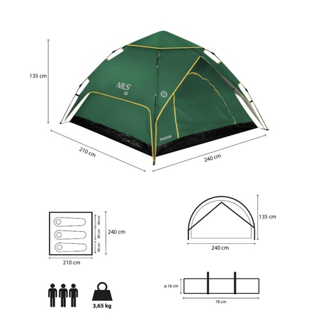 Automatický pop-up stan NILS Camp NC4801 Shadow 2 zelený
