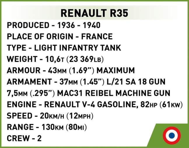 COBI 2740 3 tanky: Panzer I, Valentine IX, Renault R, 1:35, The Tank Museum, Les Blindes in Saumur, DPM, 620 k