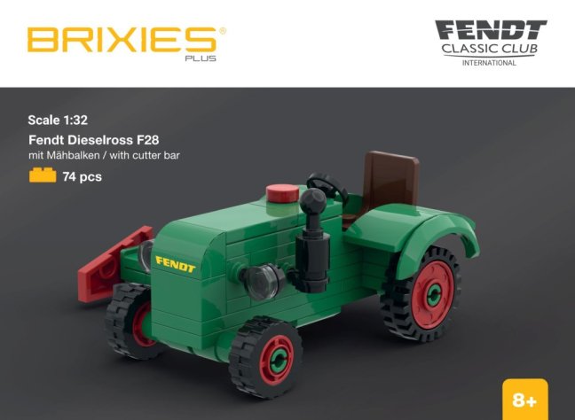 BRIXIES Plus 222.704 Fendt Dieselross F28 Classic Club Collection - historický traktor s žací lištou, 1:32, 74 k