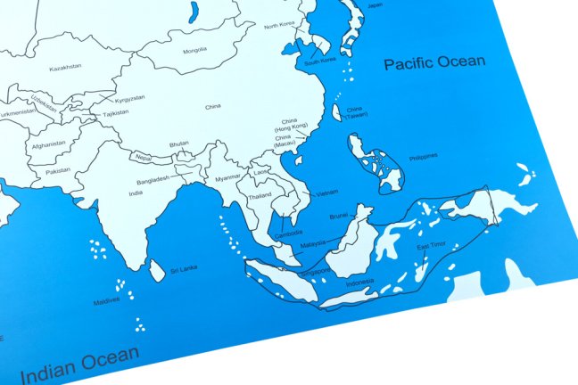 Kontrolní mapa - Asie Nová - s popisky