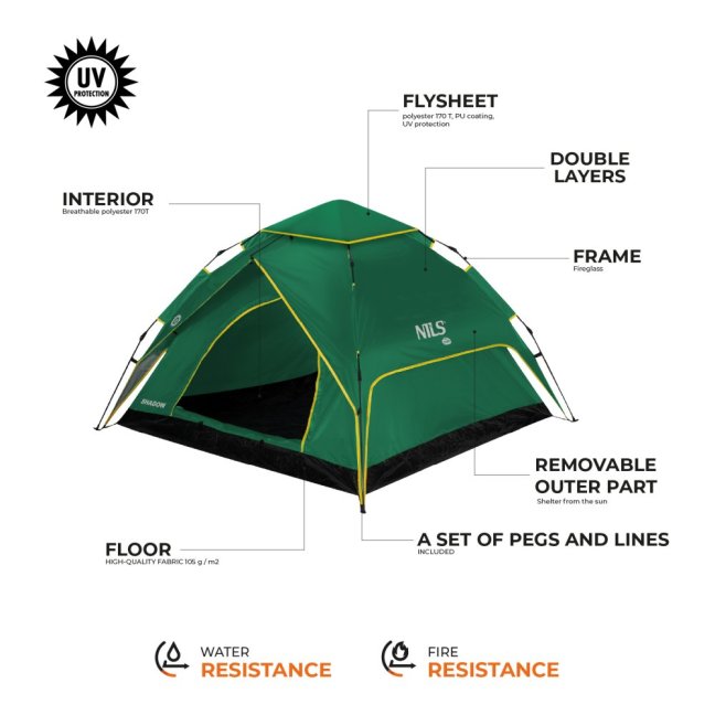 Automatický pop-up stan NILS Camp NC4801 Shadow 2 zelený
