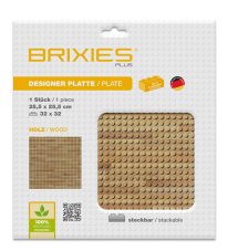 BRIXIES Plus 225.002 Designová podložka na stavění - dřevo 25,5 x 25,5 cm