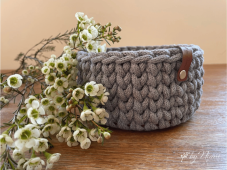 Háčkovaný košík - KULATÝ 16 x 8,5 cm