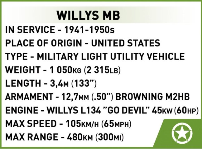 COBI 2296 II WW Willys MB D-DAY, 1:35, 132 k, 1 f