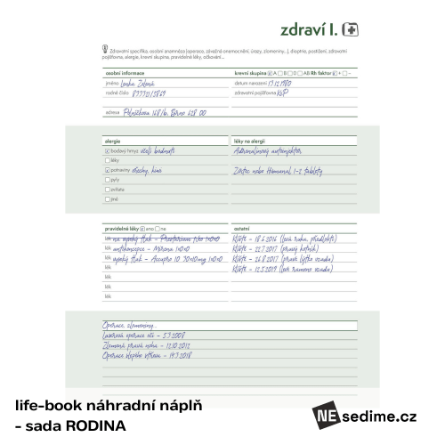 life-book náhradní náplň - sada RODINA (60 listů)