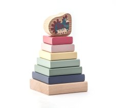 CUBIKA Pastel 15894 Barevná pyramida se slepičkou - dřevěná skládačka 8 dílů