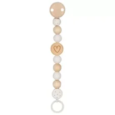 Goki Šňůrka na dudlík - korálky se srdcem, přírodní
