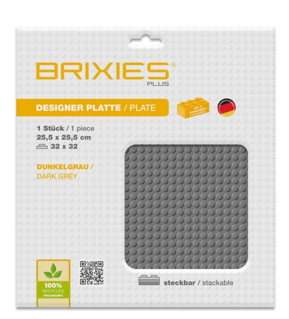 BRIXIES Plus 225.011 Základní podložka na stavění - tmavě šedá 25,5 x 25,5 cm