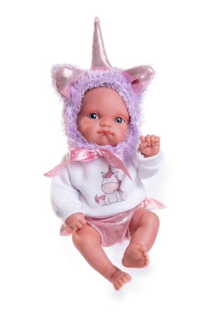 Antonio Juan 85105-2 Jednorožec fialový - realistická panenka miminko s celovinylovým tělem - 21 cm