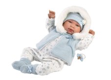 Llorens 84485 NEW BORN - realistická panenka miminko se zvuky a měkkým látkovým tělem - 44 cm