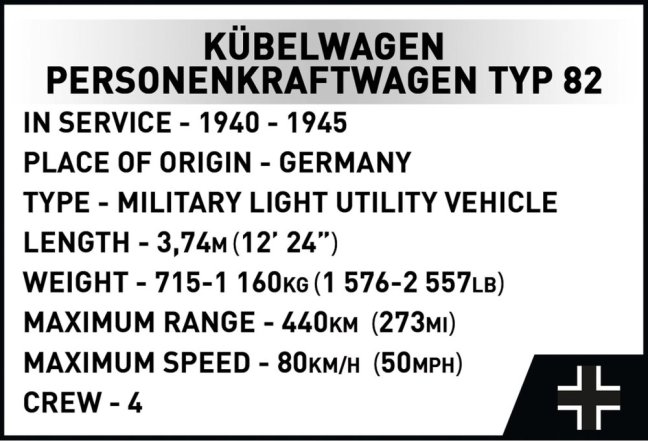 COBI 2803 Kubelwagen TYP 82, 1:12, 1326 k