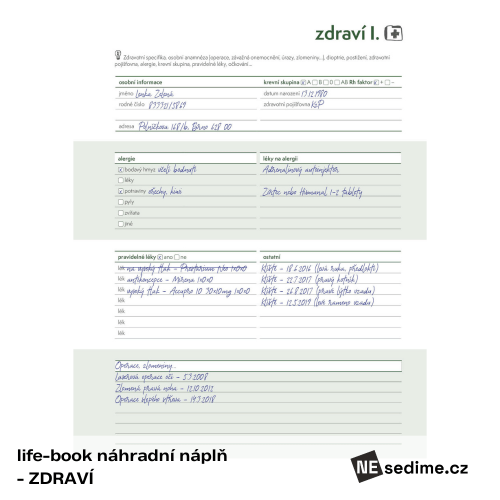 life-book náhradní náplň - ZDRAVÍ (20 listů)