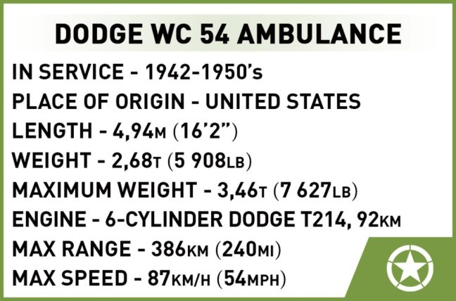 COBI 2257 II WW Dodge WC 54 sanitka D-DAY, 1:35, 293 k, 1 f