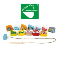 CUBIKA 14316 Navlékací dopravní prostředky - navlékací set - 13 dřevěných dílů a 8 předloh