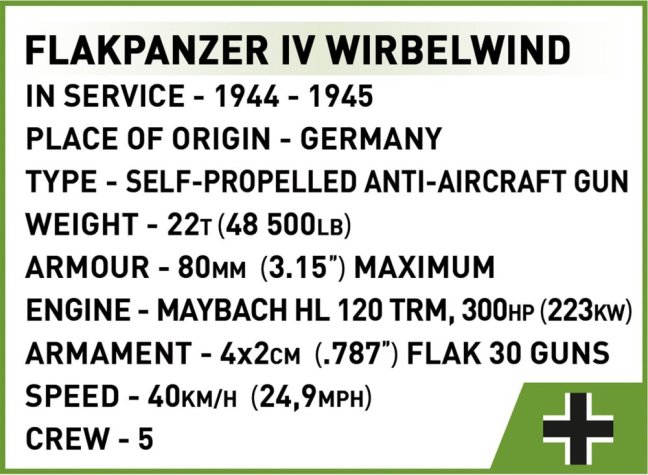 COBI 2593 II WW Flakpanzer IV Wirbelwind, 1:28, 1195 k, 1 f, EXECUTIVE