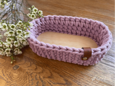 Háčkovaný košík - OVÁL 21 x 11 x 6,5 cm