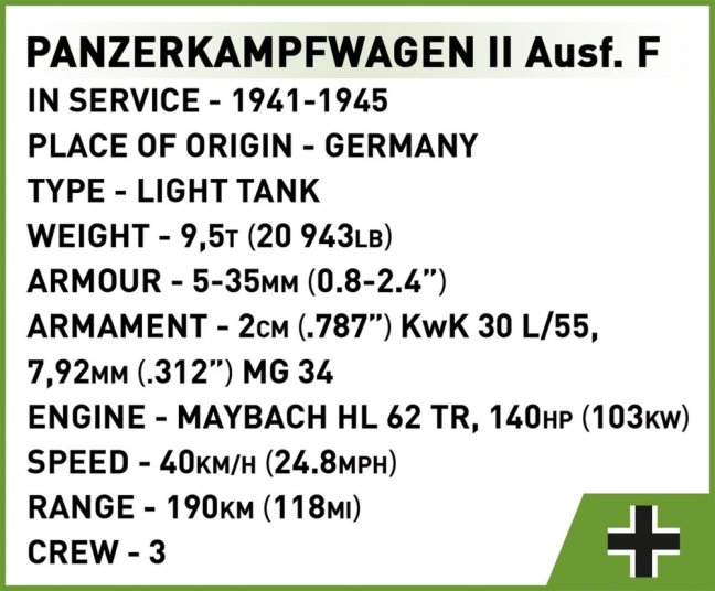 COBI 2597 II WW Panzerkampfwagen II Ausf. F, 1:28, 813 k, 1 f