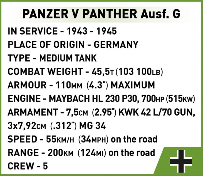 COBI 2655 II WW Panzer V Panther Ausf. G "Pudel", 1:28, 1133 k, 2 f