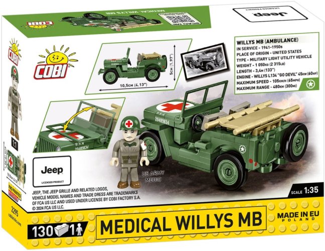 COBI 2295 II WW Sanitka Willys MB D-DAY, 1:35, 130 k, 1 f