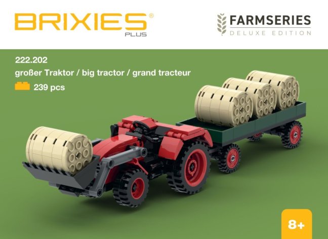 BRIXIES Plus 222.202 Velký traktor s nakladačem a přívěsem, 239 k