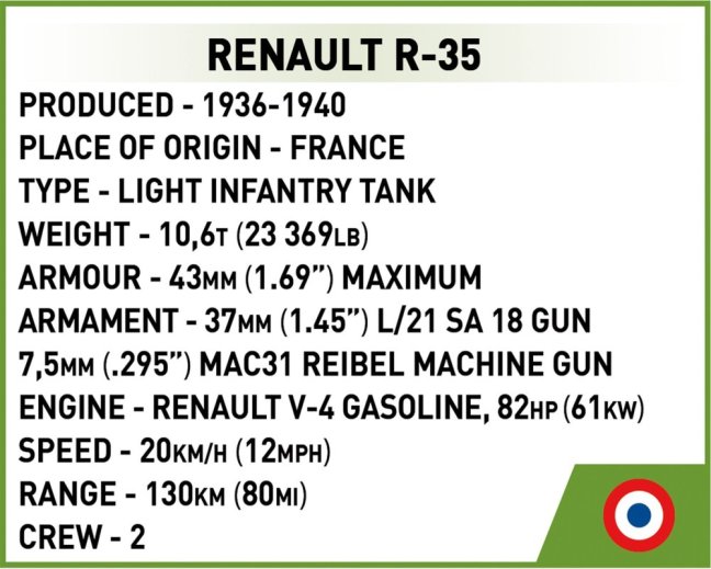 COBI 2719 II WW Renault R-35, PL/FR 2 v 1, 1:48, 258 k