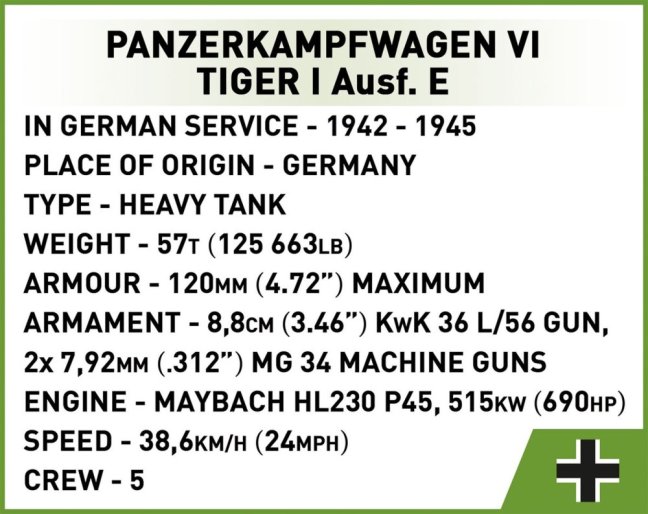 COBI 2587 II WW PzKpfw VI Tiger I Ausf. E, 1:28, 1207 k, 1 f, EXECUTIVE EDITION
