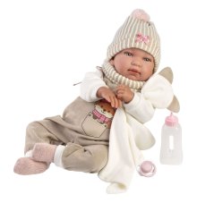 Llorens 84490 NEW BORN - realistická panenka miminko se zvuky a měkkým látkovým tělem - 44 cm