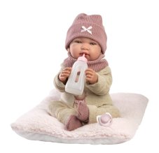 Llorens 84488 NEW BORN - realistická panenka miminko se zvuky a měkkým látkovým tělem - 44 cm