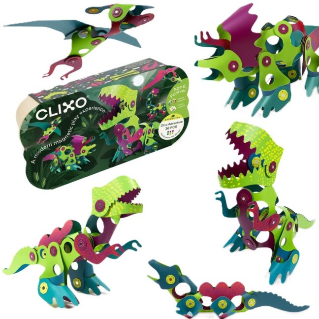 CLIXO Dino Adventure - magnetická stavebnice 36 kusů