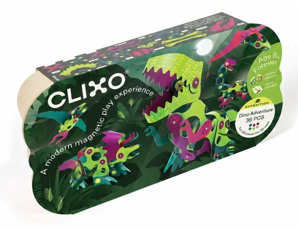 Barevné magnetické dílky CLIXO Dino Adventure pro stavění dinosaurů